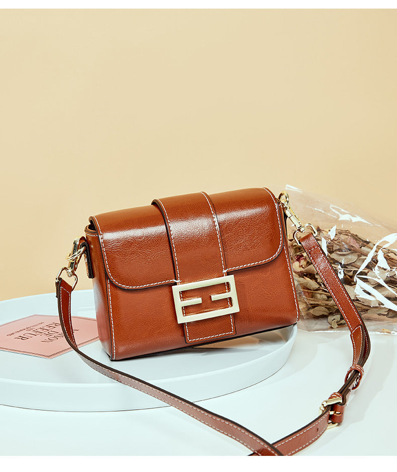 Leather bag, single shoulder bag, women's fashion personality, small square bag