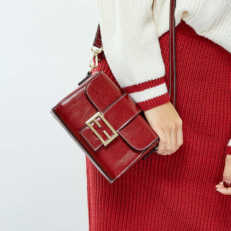 Leather bag, single shoulder bag, women's fashion personality, small square bag
