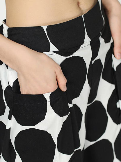 Vintage Dot Cropped Splicing Straight Leg Pants