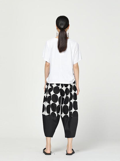 Vintage Dot Cropped Splicing Straight Leg Pants