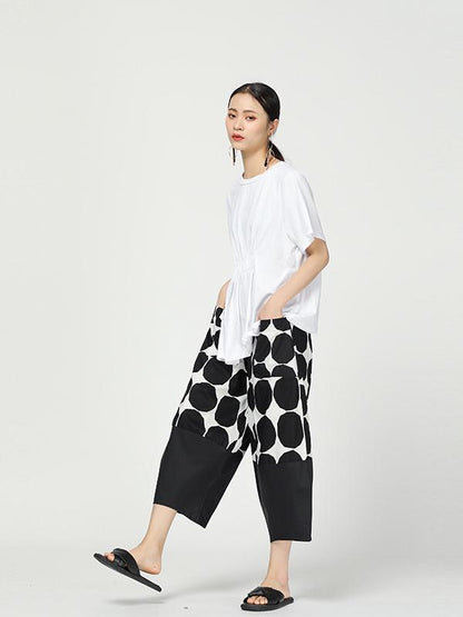 Vintage Dot Cropped Splicing Straight Leg Pants