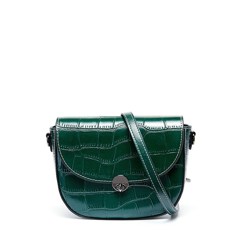 New crocodile-print cowhide small square bag stylish one-shoulder slanted bag