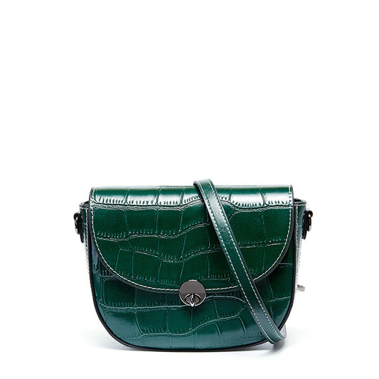 New crocodile-print cowhide small square bag stylish one-shoulder slanted bag