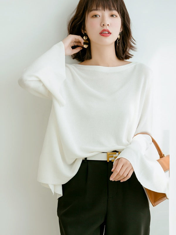 Loose Ice Silk Solid One-Collar Knitted Sweater