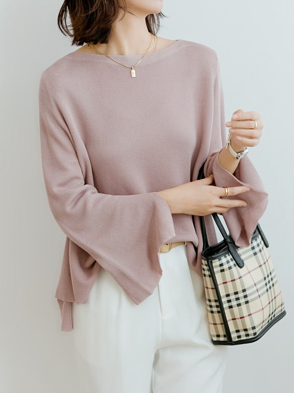 Loose Ice Silk Solid One-Collar Knitted Sweater