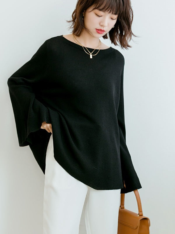 Loose Ice Silk Solid One-Collar Knitted Sweater