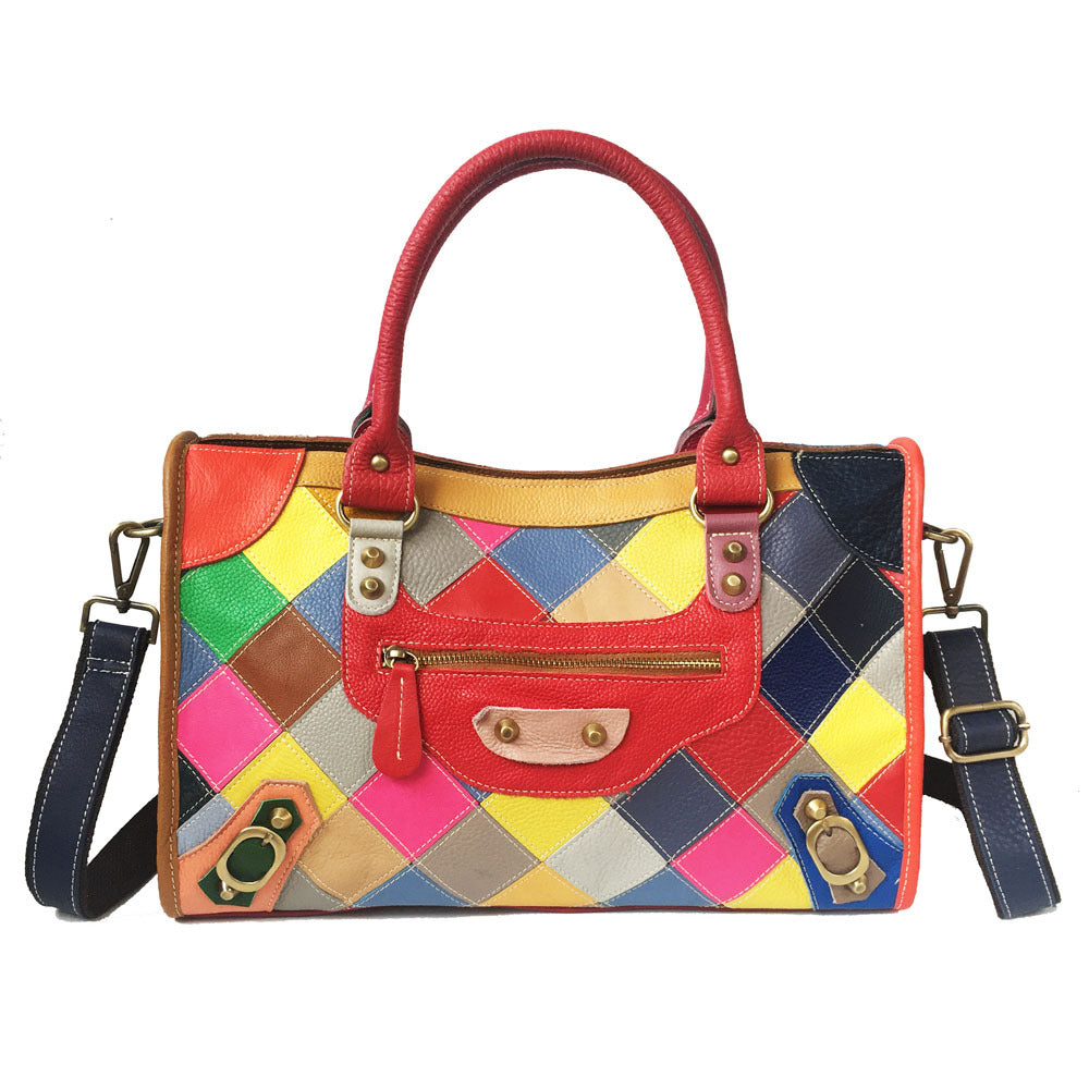 Cow leather bag Single Shoulder Messenger Bag color matching women's bag