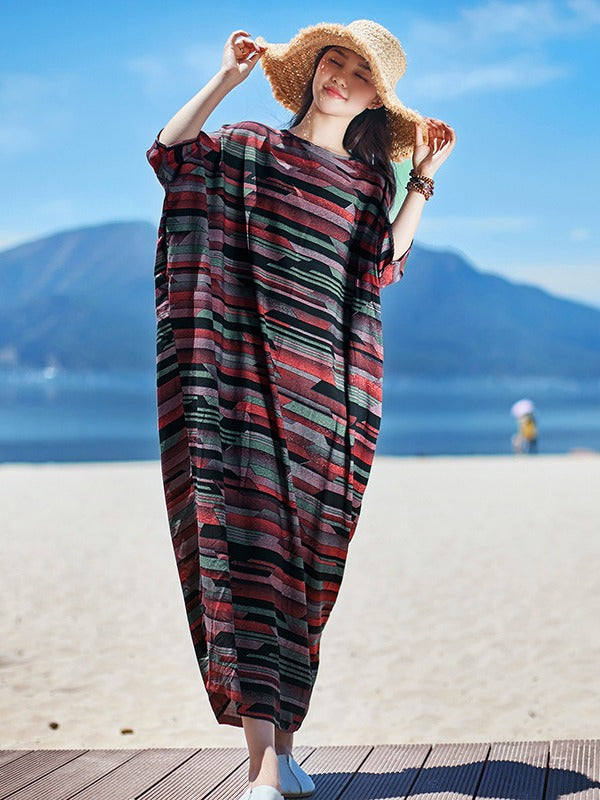 CASUAL PLUS SIZE LOOSE PRINTED MAXI DRESS