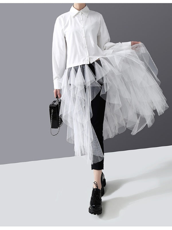 Mesh Lace Split-Joint Solid Shirt