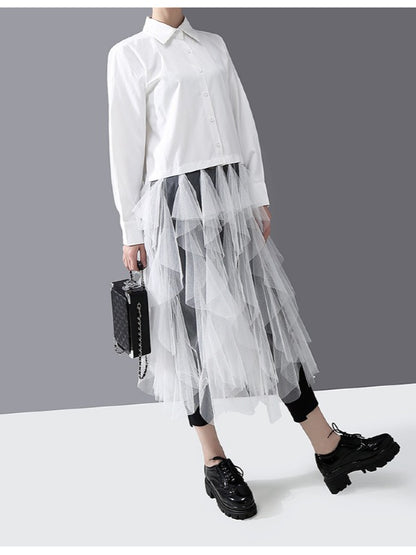 Mesh Lace Split-Joint Solid Shirt