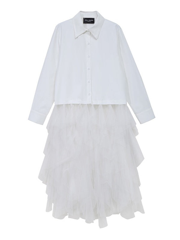 Mesh Lace Split-Joint Solid Shirt