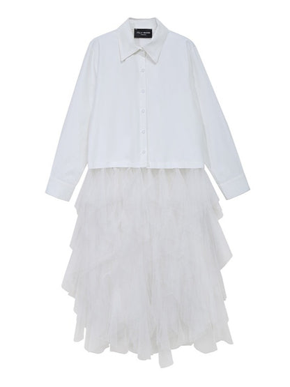 Mesh Lace Split-Joint Solid Shirt