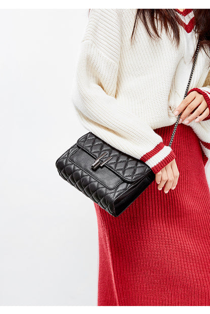 Lingge chain, lychee pattern, head layer, cow leather bag