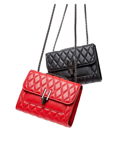 Lingge chain, lychee pattern, head layer, cow leather bag
