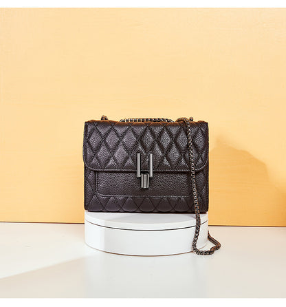 Lingge chain, lychee pattern, head layer, cow leather bag