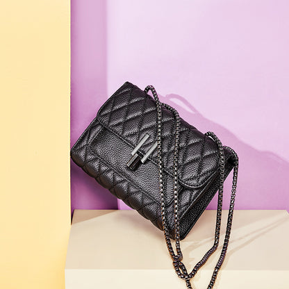 Lingge chain, lychee pattern, head layer, cow leather bag