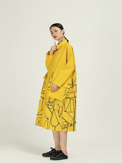 Loose Cropped Graffiti Print Splicing Shirt Dress