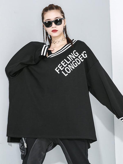 Stylish Loose Cropped Print Stripe V-Neck T-shirt