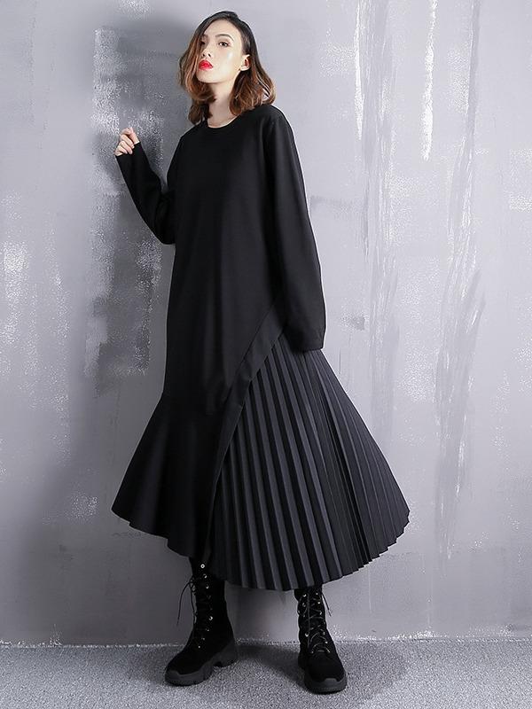 FALBALA RUFFLED SPLIT-JOINT ASYMMETRIC A-LINE MIDI DRESS - Zebrant