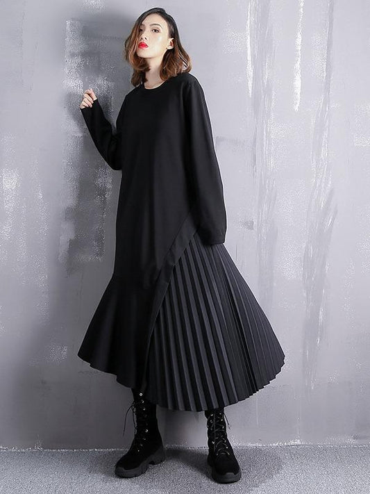 FALBALA RUFFLED SPLIT-JOINT ASYMMETRIC A-LINE MIDI DRESS - Zebrant