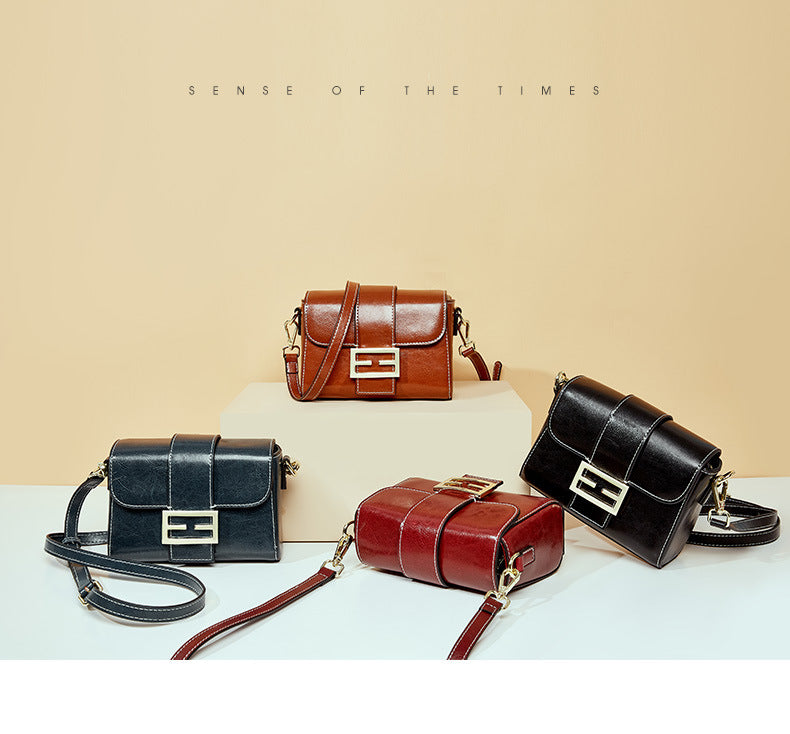 Leather bag, single shoulder bag, women's fashion personality, small square bag