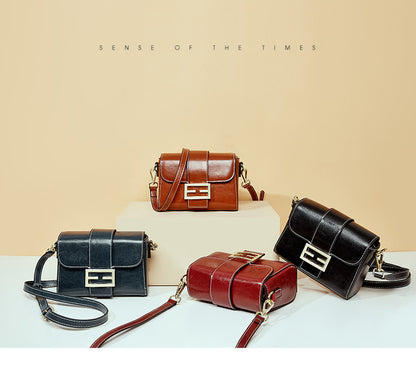 Leather bag, single shoulder bag, women's fashion personality, small square bag