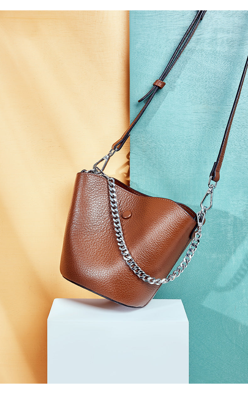 Cowhide Mini mother and son bag Single Shoulder Messenger Handbag Bucket Bag