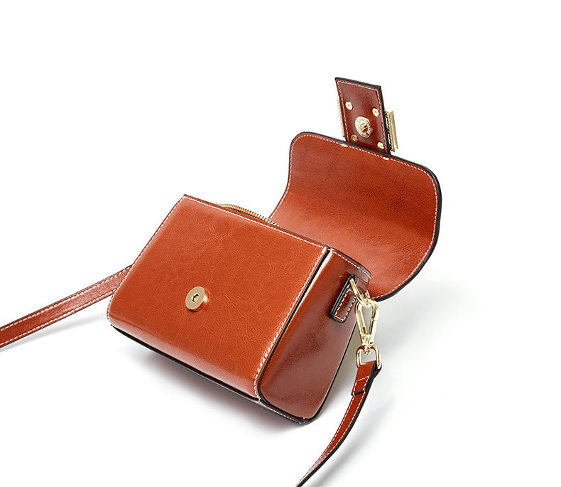Leather bag, single shoulder bag, women's fashion personality, small square bag