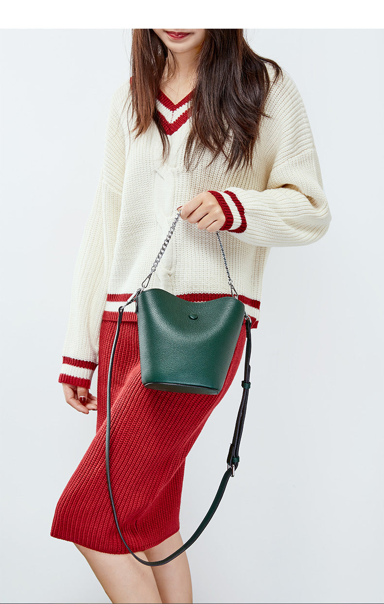 Cowhide Mini mother and son bag Single Shoulder Messenger Handbag Bucket Bag