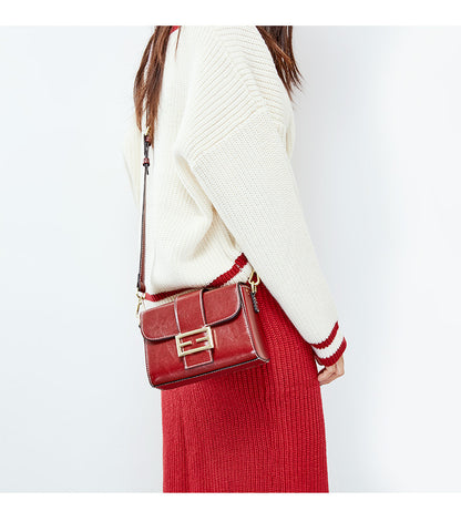 Leather bag, single shoulder bag, women's fashion personality, small square bag