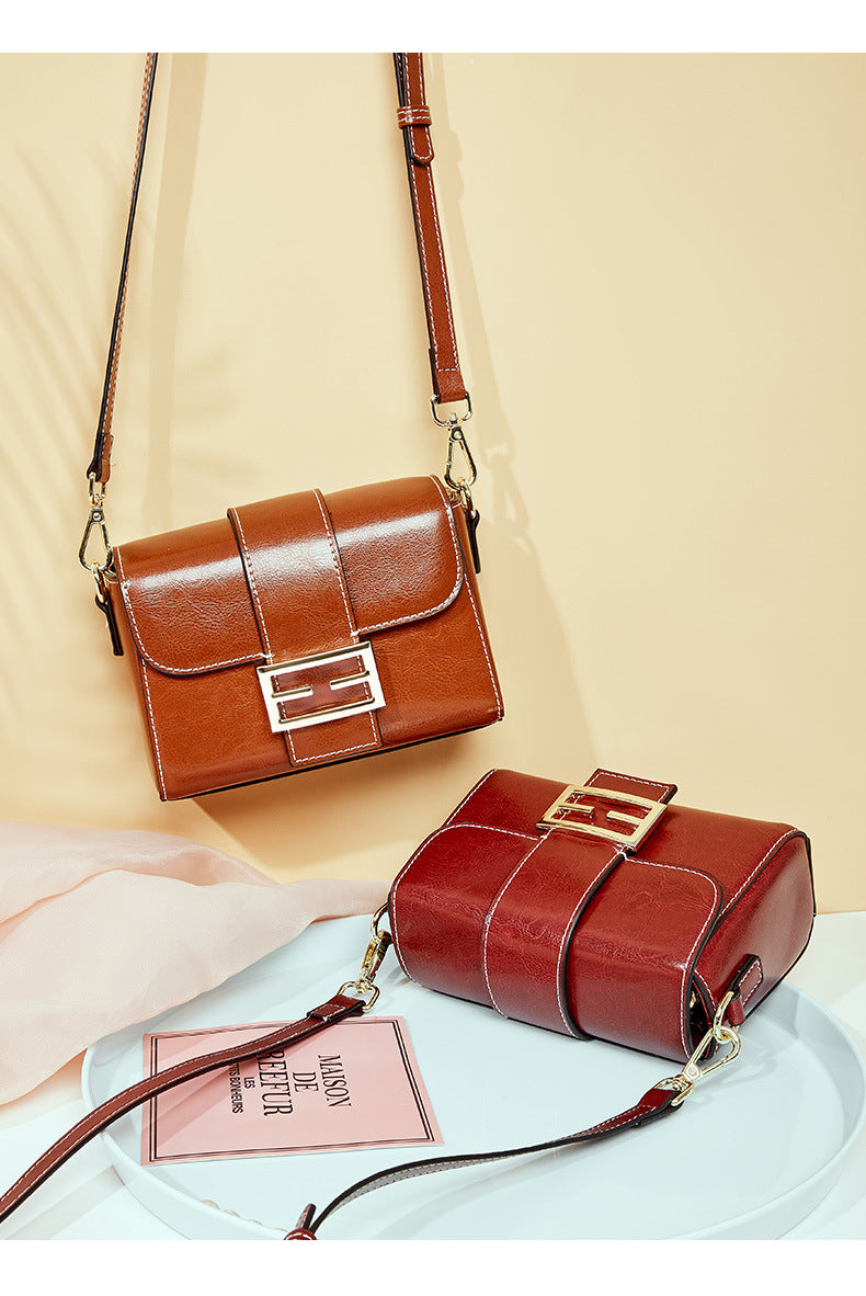 Leather bag, single shoulder bag, women's fashion personality, small square bag