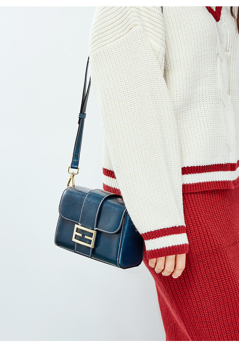 Leather bag, single shoulder bag, women's fashion personality, small square bag