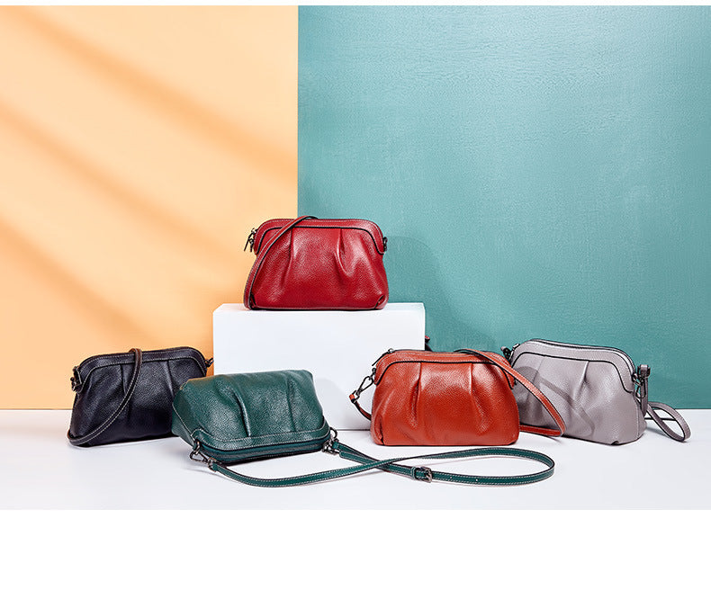 Soft leather head layer cow leather slant span single shoulder small shell bag