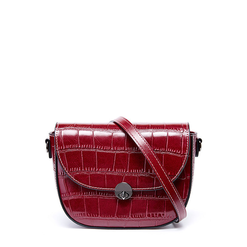 New crocodile-print cowhide small square bag stylish one-shoulder slanted bag