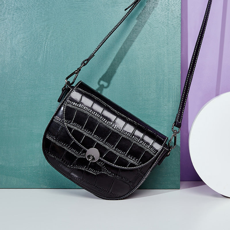 New crocodile-print cowhide small square bag stylish one-shoulder slanted bag