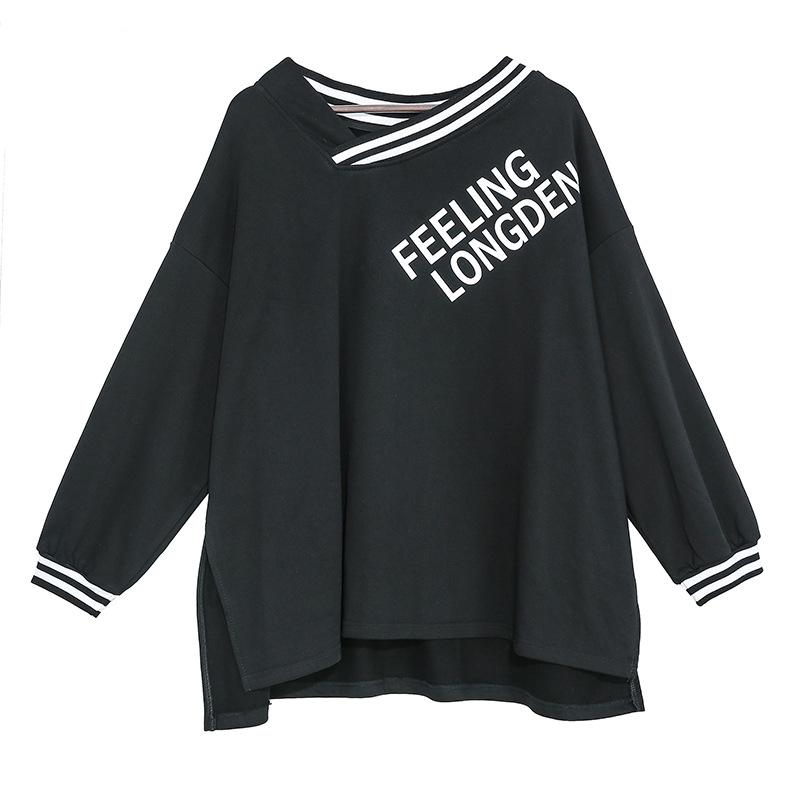 Stylish Loose Cropped Print Stripe V-Neck T-shirt