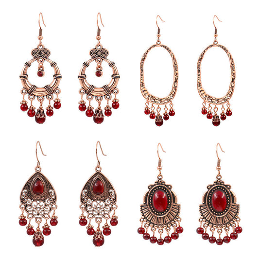 Vintage red garnet geometric earrings