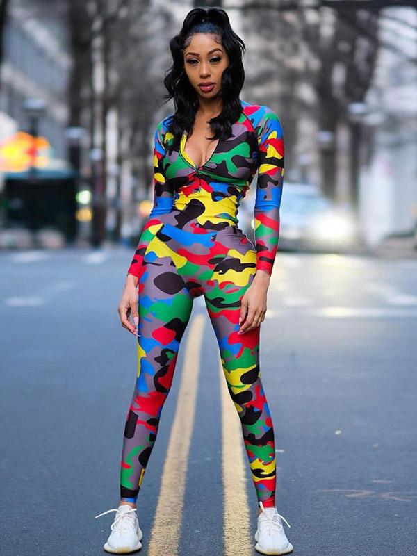 Empire Camouflage Zipper Jumpsuits