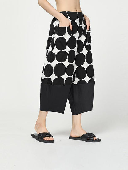 Vintage Dot Cropped Splicing Straight Leg Pants