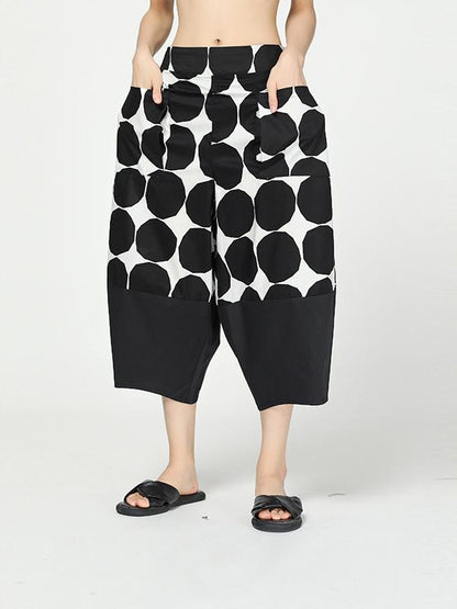 Vintage Dot Cropped Splicing Straight Leg Pants