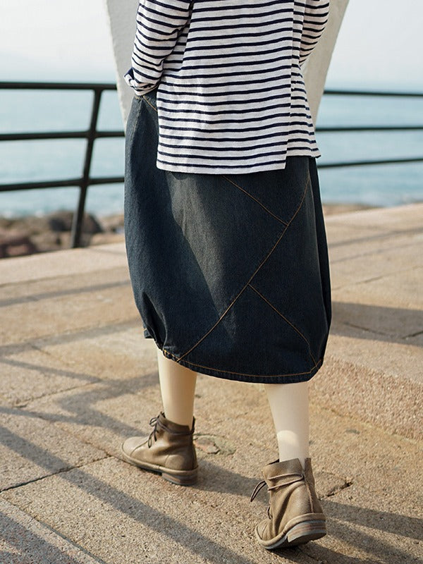 Split-Joint Denim Skirt Bottom