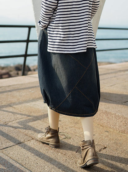 Split-Joint Denim Skirt Bottom