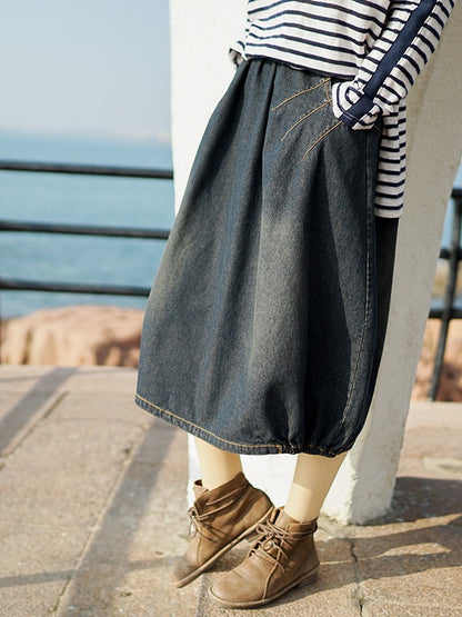 Split-Joint Denim Skirt Bottom