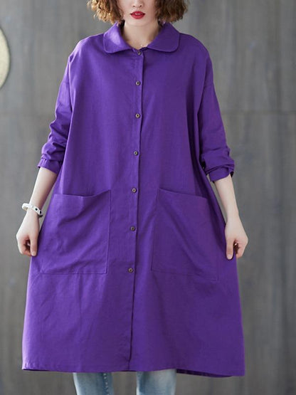 Solid Color Medium Length Lapel Outwear