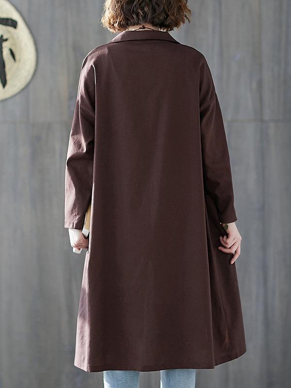 Solid Color Medium Length Lapel Outwear