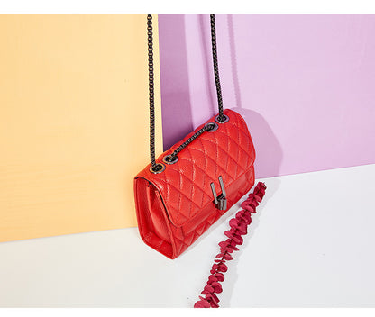 Lingge chain, lychee pattern, head layer, cow leather bag