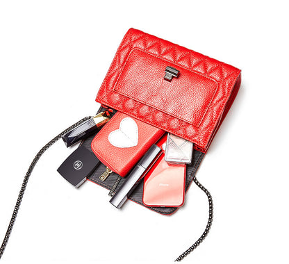 Lingge chain, lychee pattern, head layer, cow leather bag