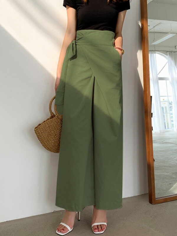Simple 9 Colors Ramie Cotton Tied High-Waisted Pants