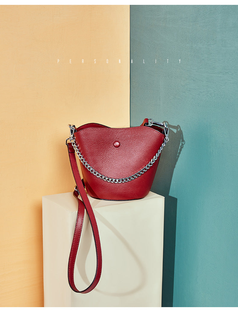 Cowhide Mini mother and son bag Single Shoulder Messenger Handbag Bucket Bag