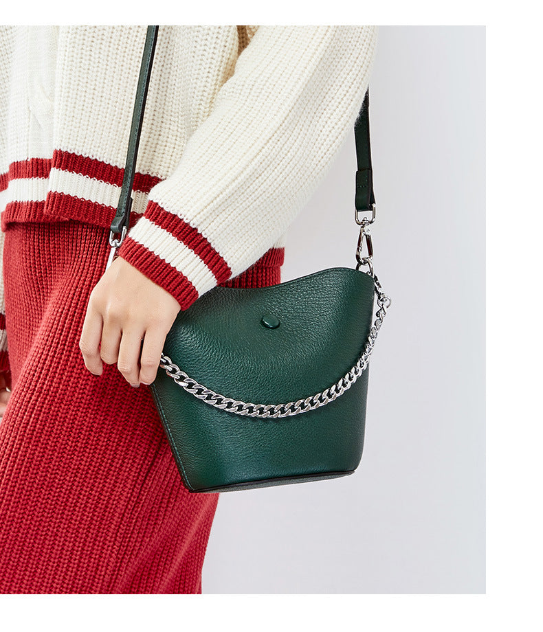 Cowhide Mini mother and son bag Single Shoulder Messenger Handbag Bucket Bag